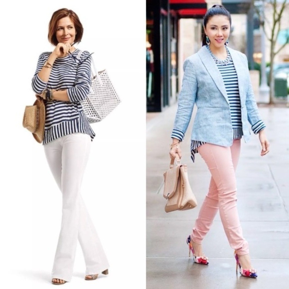 CAbi Stripe Asymmetric Shirt Womens XS Blue White Long Sleeve Cotton #256